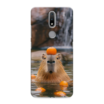 Силиконовый чехол на Nokia 2.4 с принтом Капибара с апельсином Силиконовый чехол на Nokia 2.4 с принтом Капибара с апельсином