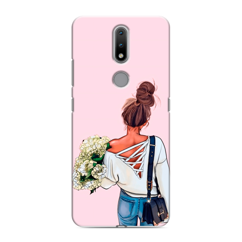 Силиконовый чехол на Nokia 2.4 с принтом Девушка и букет Силиконовый чехол на Nokia 2.4 с принтом Девушка и букет