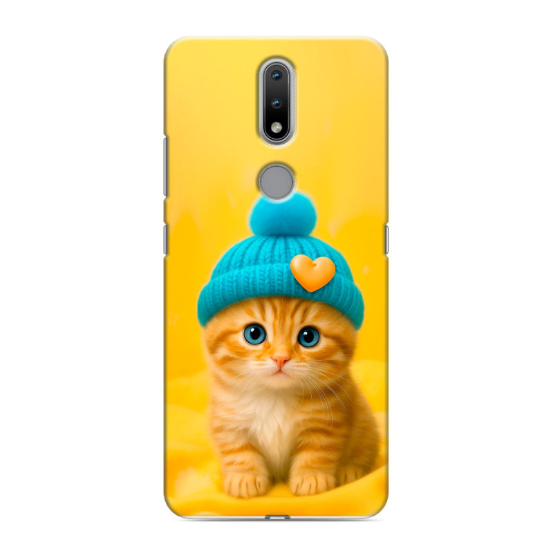 Силиконовый чехол на Nokia 2.4 с принтом Котенок в шапке Силиконовый чехол на Nokia 2.4 с принтом Котенок в шапке
