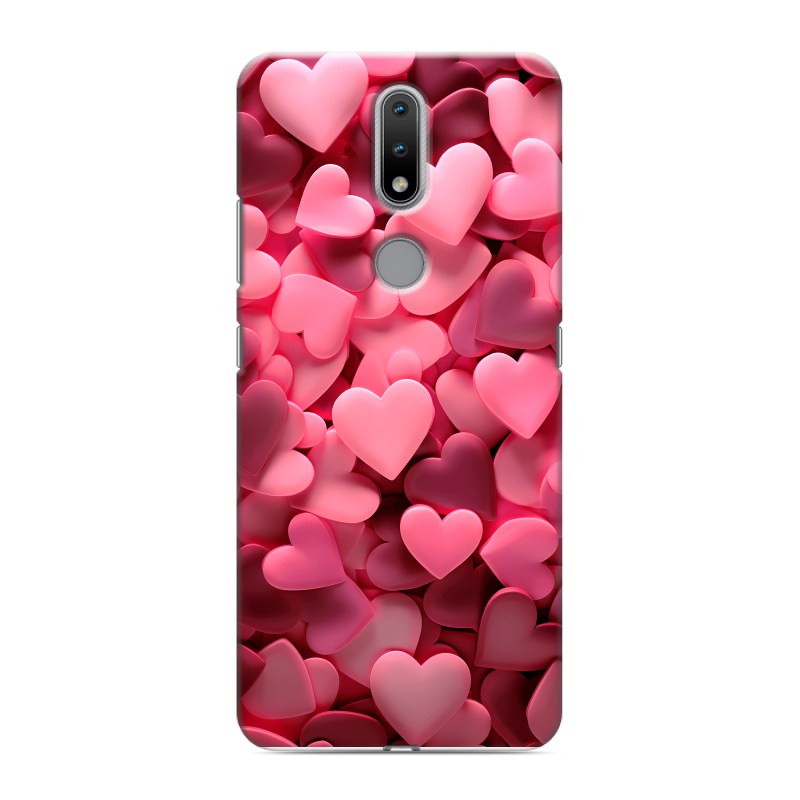 Силиконовый чехол на Nokia 2.4 с принтом розовые сердечки Силиконовый чехол на Nokia 2.4 с принтом розовые сердечки