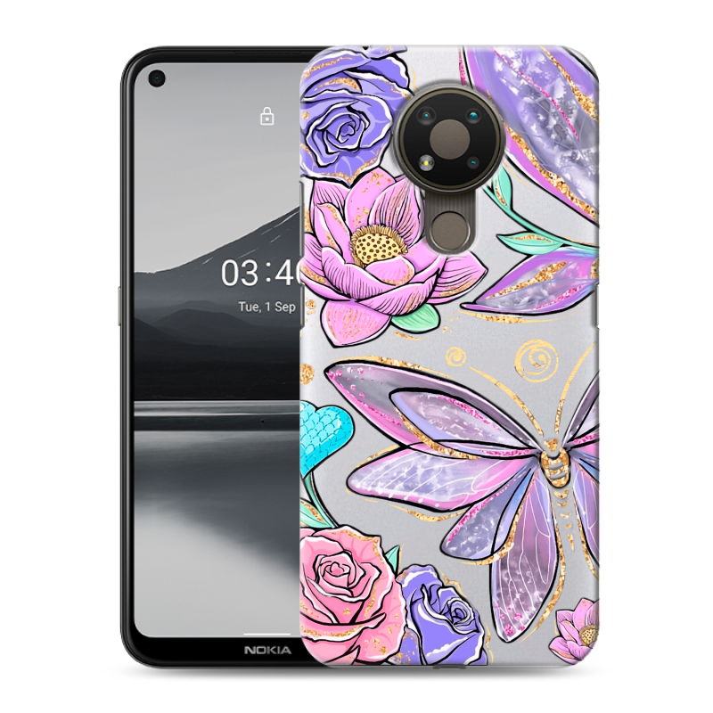 Силиконовый чехол на Nokia 3.4 с принтом Бабочки и цветы Силиконовый чехол на Nokia 3.4 с принтом Бабочки и цветы