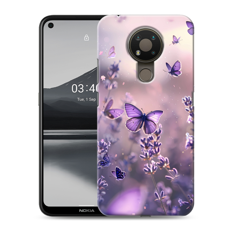 Силиконовый чехол на Nokia 3.4 с принтом бабочки и лаванда Силиконовый чехол на Nokia 3.4 с принтом бабочки и лаванда
