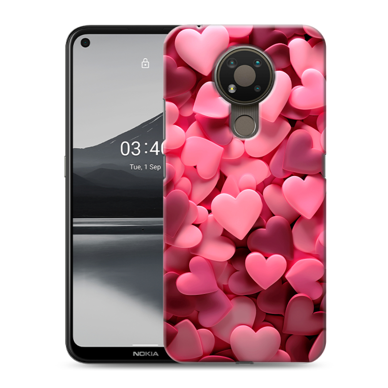 Силиконовый чехол на Nokia 3.4 с принтом розовые сердечки Силиконовый чехол на Nokia 3.4 с принтом розовые сердечки