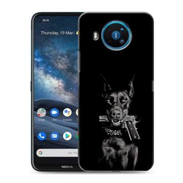 Силиконовый чехол на Nokia 8.3 с принтом Доберман и пистолет
