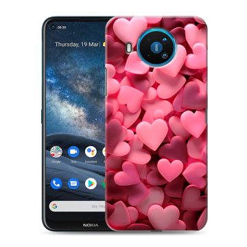 Силиконовый чехол на Nokia 8.3 с принтом розовые сердечки Силиконовый чехол на Nokia 8.3 с принтом розовые сердечки