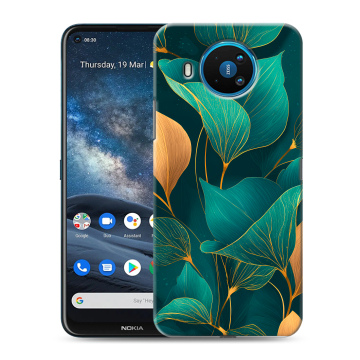 Силиконовый чехол на Nokia 8.3 с принтом Листья и золото