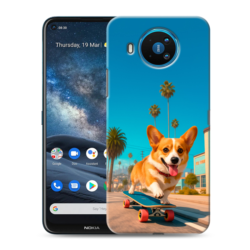 Силиконовый чехол на Nokia 8.3 с принтом Корги на скейте Силиконовый чехол на Nokia 8.3 с принтом Корги на скейте