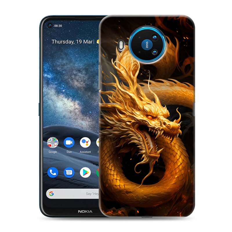 Силиконовый чехол на Nokia 8.3 с принтом Золотой дракон Силиконовый чехол на Nokia 8.3 с принтом Золотой дракон