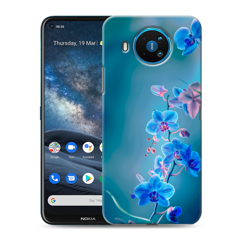 Силиконовый чехол на Nokia 8.3 с принтом Голубые цветы Силиконовый чехол на Nokia 8.3 с принтом Голубые цветы