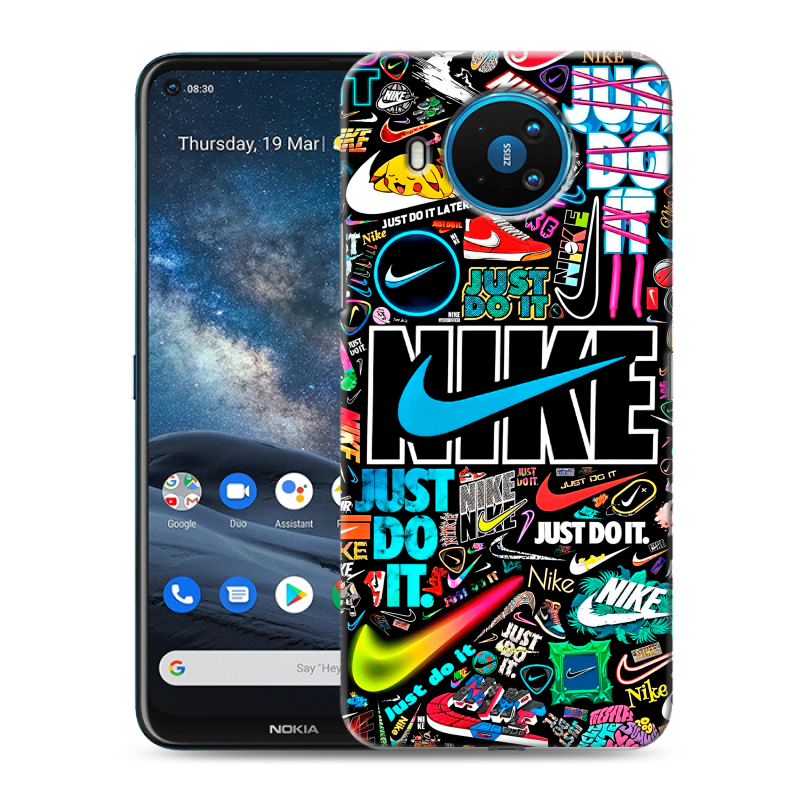 Силиконовый противоударный чехол на Nokia 8.3 с принтом найк nike черный Силиконовый противоударный чехол на Nokia 8.3 с принтом найк nike черный