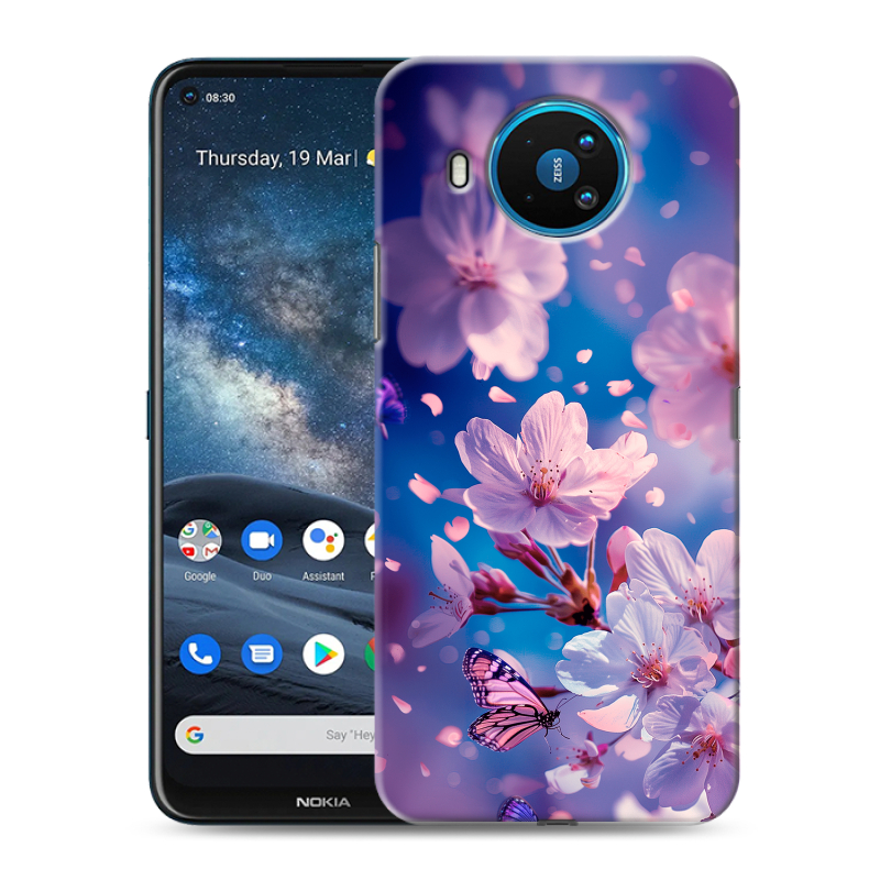 Силиконовый чехол на Nokia 8.3 с принтом цветы бабочки Силиконовый чехол на Nokia 8.3 с принтом цветы бабочки