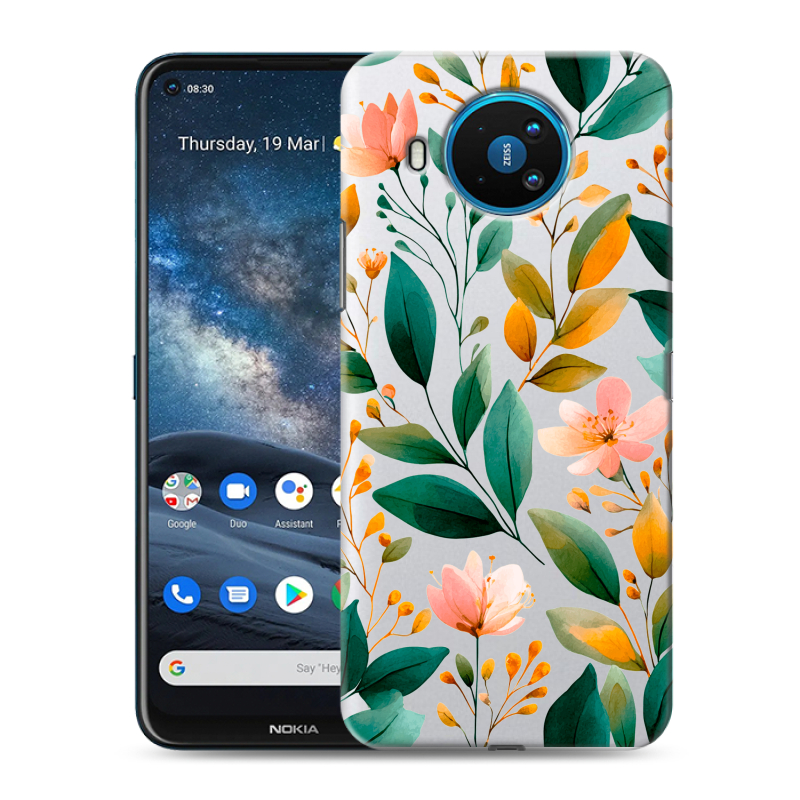 Силиконовый противоударный чехол на Nokia 8.3 с принтом Цветы паттерн Силиконовый противоударный чехол на Nokia 8.3 с принтом Цветы паттерн