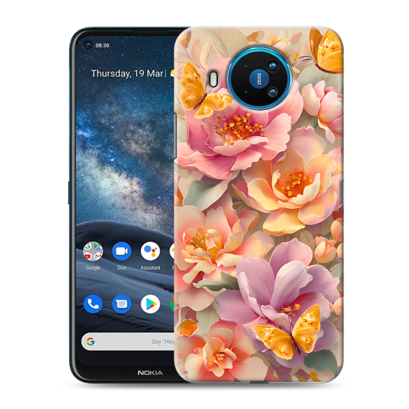 Силиконовый противоударный чехол на Nokia 8.3 с принтом Цветы и бабочки Силиконовый противоударный чехол на Nokia 8.3 с принтом Цветы и бабочки