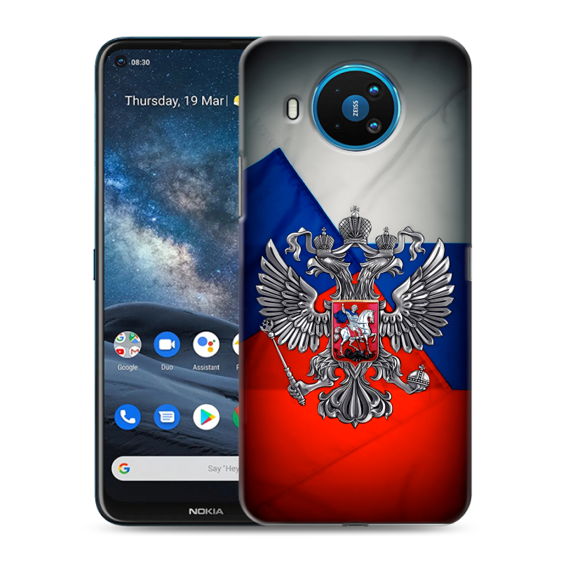 Силиконовый чехол на Nokia 8.3 с принтом Флаг России Силиконовый чехол на Nokia 8.3 с принтом Флаг России