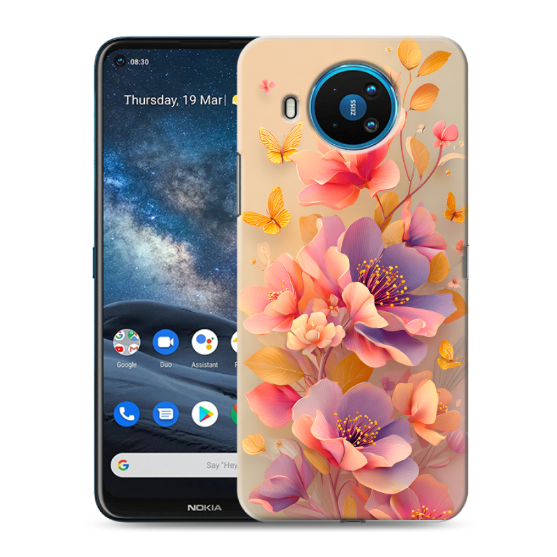 Силиконовый противоударный чехол на Nokia 8.3 с принтом Цветы и бабочки Силиконовый противоударный чехол на Nokia 8.3 с принтом Цветы и бабочки