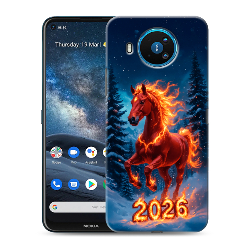 Силиконовый противоударный чехол на Nokia 8.3 с принтом Новый год коня Силиконовый противоударный чехол на Nokia 8.3 с принтом Новый год коня