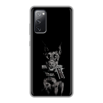 Силиконовый чехол на Samsung Galaxy S20 FE с принтом Доберман и пистолет Силиконовый чехол на Samsung Galaxy S20 FE с принтом Доберман и пистолет