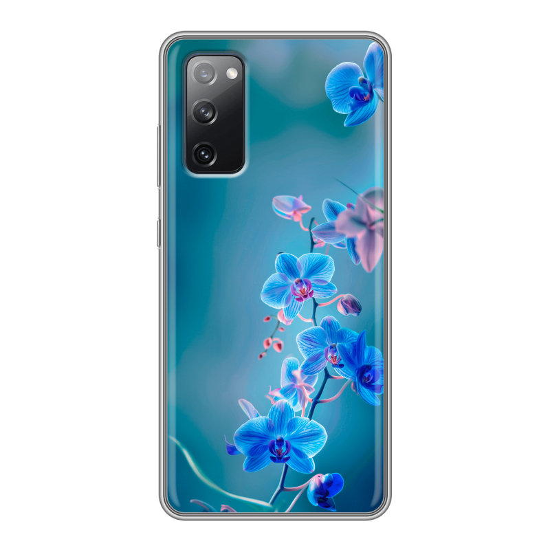 Силиконовый противоударный чехол на Samsung Galaxy S20 FE с принтом Голубые цветы Силиконовый противоударный чехол на Samsung Galaxy S20 FE с принтом Голубые цветы
