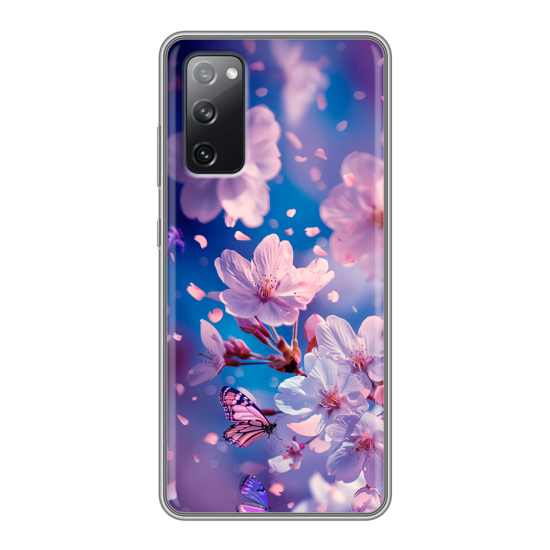 Силиконовый чехол на Samsung Galaxy S20 FE с принтом цветы бабочки Силиконовый чехол на Samsung Galaxy S20 FE с принтом цветы бабочки