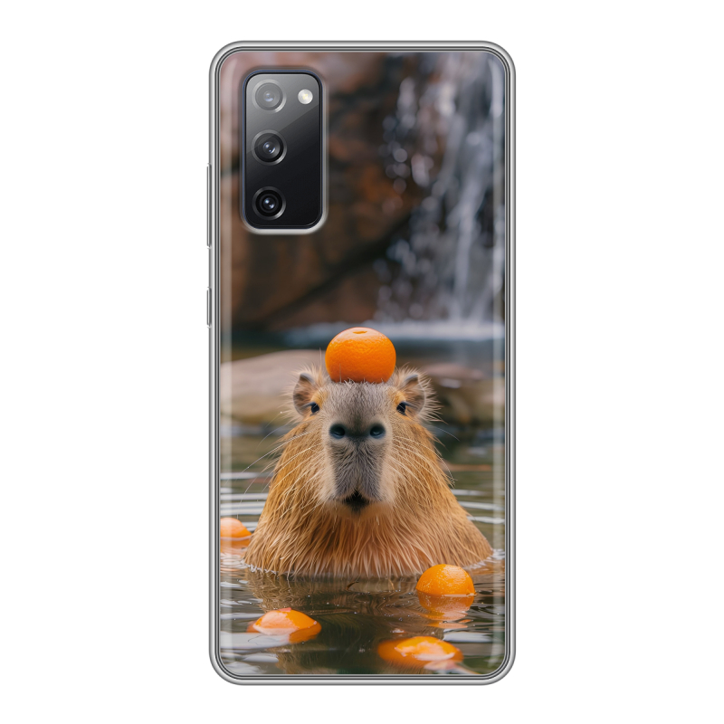 Силиконовый противоударный чехол на Samsung Galaxy S20 FE с принтом Капибара с апельсином Силиконовый противоударный чехол на Samsung Galaxy S20 FE с принтом Капибара с апельсином