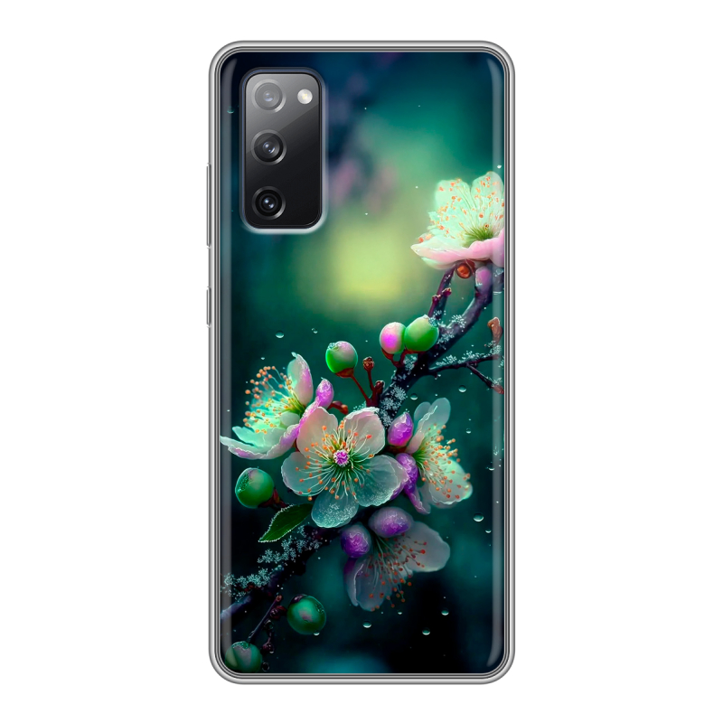 Силиконовый противоударный чехол на Samsung Galaxy S20 FE с принтом Цветы и мрамор Силиконовый противоударный чехол на Samsung Galaxy S20 FE с принтом Цветы и мрамор