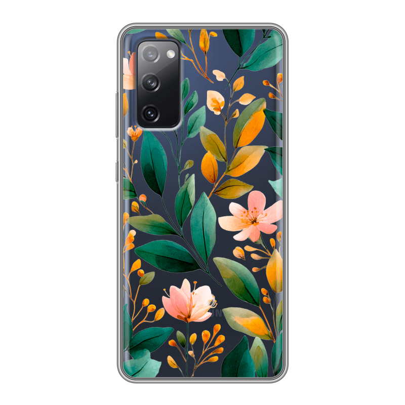 Силиконовый противоударный чехол на Samsung Galaxy S20 FE с принтом Цветы паттерн Силиконовый противоударный чехол на Samsung Galaxy S20 FE с принтом Цветы паттерн