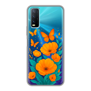 Силиконовый чехол на Vivo Y20 с принтом цветы бабочки Силиконовый чехол на Vivo Y20 с принтом цветы бабочки