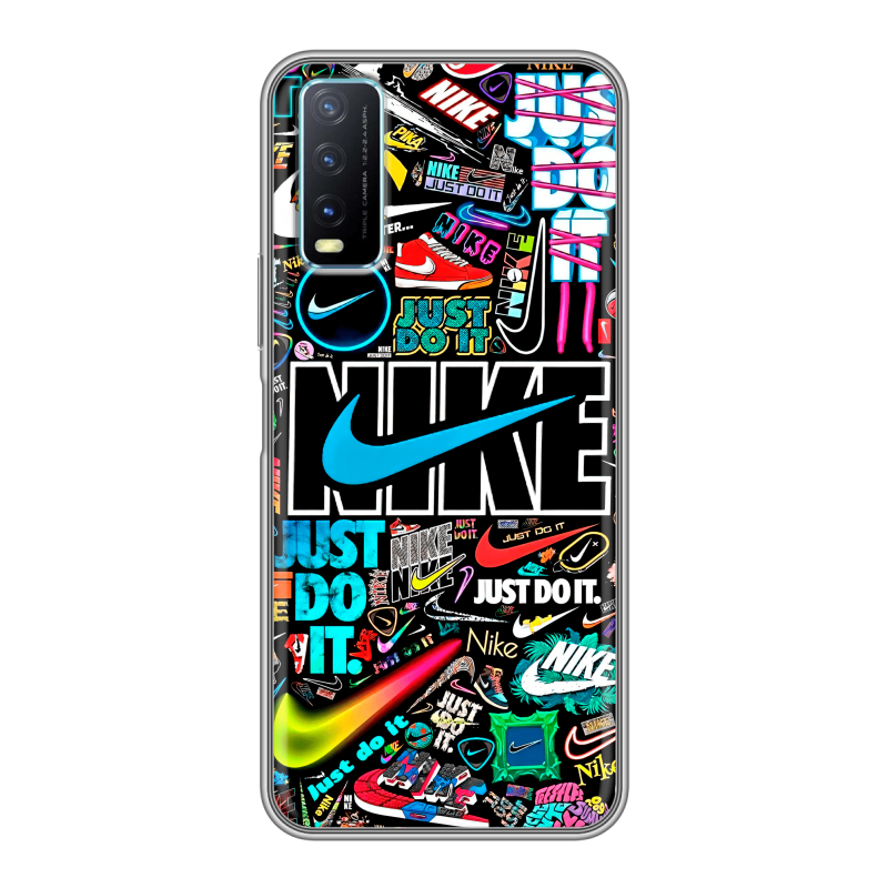 Силиконовый противоударный чехол на Vivo Y20 с принтом найк nike черный Силиконовый противоударный чехол на Vivo Y20 с принтом найк nike черный