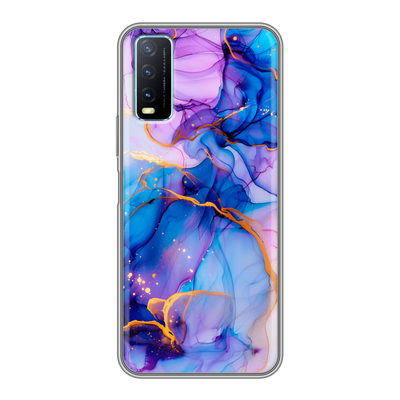 Силиконовый чехол на Vivo Y20 с принтом синий мрамор Силиконовый чехол на Vivo Y20 с принтом синий мрамор