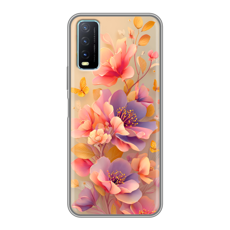 Силиконовый чехол на Vivo Y20 с принтом Цветы и бабочки Силиконовый чехол на Vivo Y20 с принтом Цветы и бабочки