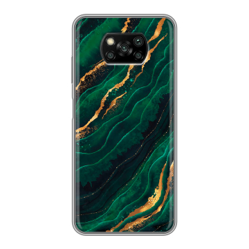 Пластиковый чехол на Xiaomi Poco X3 с принтом Мрамор зеленое золото