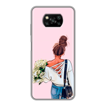 Пластиковый чехол на Xiaomi Poco X3 с принтом Девушка и букет