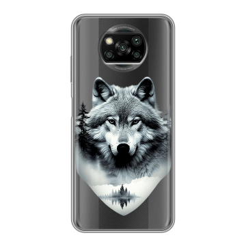Пластиковый чехол на Xiaomi Poco X3 с принтом Волк в лесу Пластиковый чехол на Xiaomi Poco X3 с принтом Волк в лесу