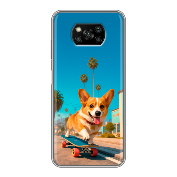 Пластиковый чехол на Xiaomi Poco X3 с принтом Корги на скейте Пластиковый чехол на Xiaomi Poco X3 с принтом Корги на скейте