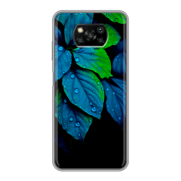Пластиковый чехол на Xiaomi Poco X3 с принтом Листья и роса Пластиковый чехол на Xiaomi Poco X3 с принтом Листья и роса