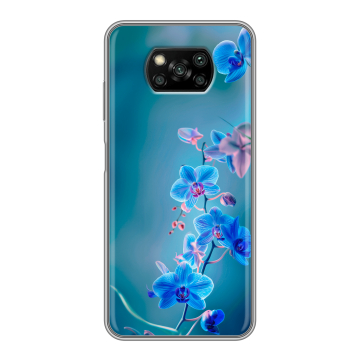 Пластиковый чехол на Xiaomi Poco X3 с принтом Голубые цветы