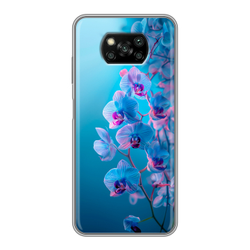 Пластиковый чехол на Xiaomi Poco X3 с принтом голубые орхидеи Пластиковый чехол на Xiaomi Poco X3 с принтом голубые орхидеи