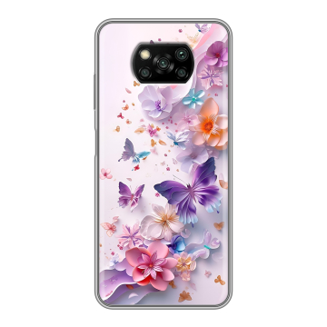 Пластиковый чехол на Xiaomi Poco X3 с принтом цветы бабочки Пластиковый чехол на Xiaomi Poco X3 с принтом цветы бабочки