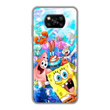 Пластиковый чехол на Xiaomi Poco X3 с принтом спанчбоб спанч боб Пластиковый чехол на Xiaomi Poco X3 с принтом спанчбоб спанч боб