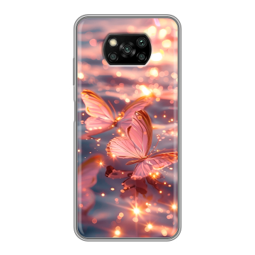Пластиковый чехол на Xiaomi Poco X3 с принтом бабочки розовые Пластиковый чехол на Xiaomi Poco X3 с принтом бабочки розовые