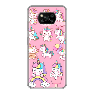Пластиковый чехол на Xiaomi Poco X3 с принтом Единороги и радуга