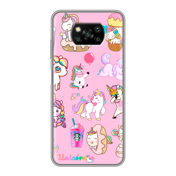 Пластиковый чехол на Xiaomi Poco X3 с принтом розовые единороги Пластиковый чехол на Xiaomi Poco X3 с принтом розовые единороги