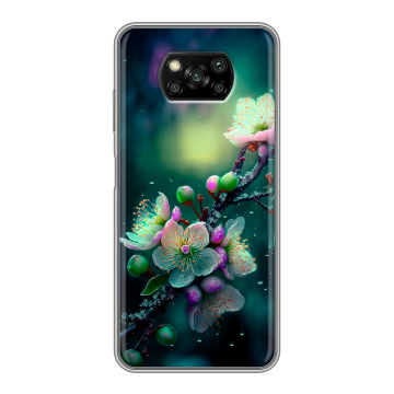 Пластиковый чехол на Xiaomi Poco X3 с принтом Цветы и мрамор Пластиковый чехол на Xiaomi Poco X3 с принтом Цветы и мрамор