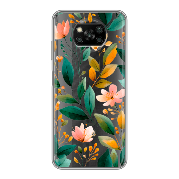 Пластиковый чехол на Xiaomi Poco X3 с принтом Цветы паттерн Пластиковый чехол на Xiaomi Poco X3 с принтом Цветы паттерн