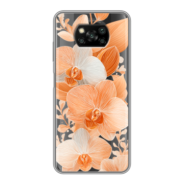 Пластиковый чехол на Xiaomi Poco X3 с принтом Бежевые цветы Пластиковый чехол на Xiaomi Poco X3 с принтом Бежевые цветы
