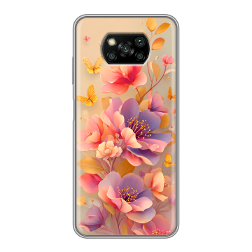 Пластиковый чехол на Xiaomi Poco X3 с принтом Цветы и бабочки
