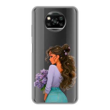 Пластиковый чехол на Xiaomi Poco X3 с принтом девушка цветы