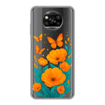 Пластиковый чехол на Xiaomi Poco X3 с принтом цветы бабочки