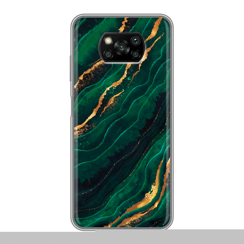 Пластиковый чехол на Xiaomi Poco X3 с принтом Мрамор зеленое золото Пластиковый чехол на Xiaomi Poco X3 с принтом Мрамор зеленое золото