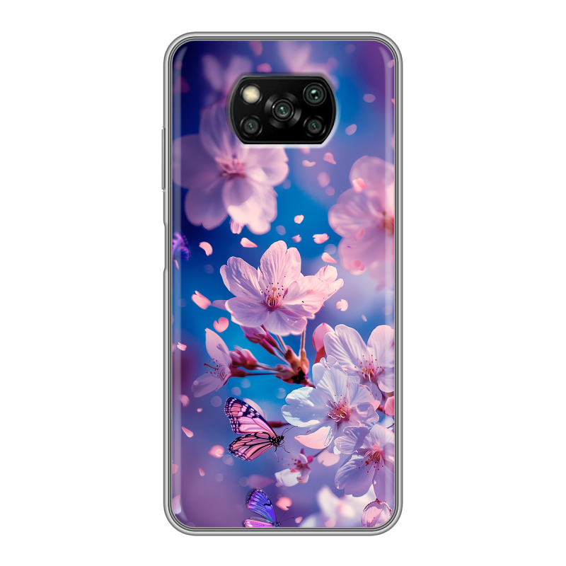 Пластиковый чехол на Xiaomi Poco X3 с принтом цветы бабочки Пластиковый чехол на Xiaomi Poco X3 с принтом цветы бабочки